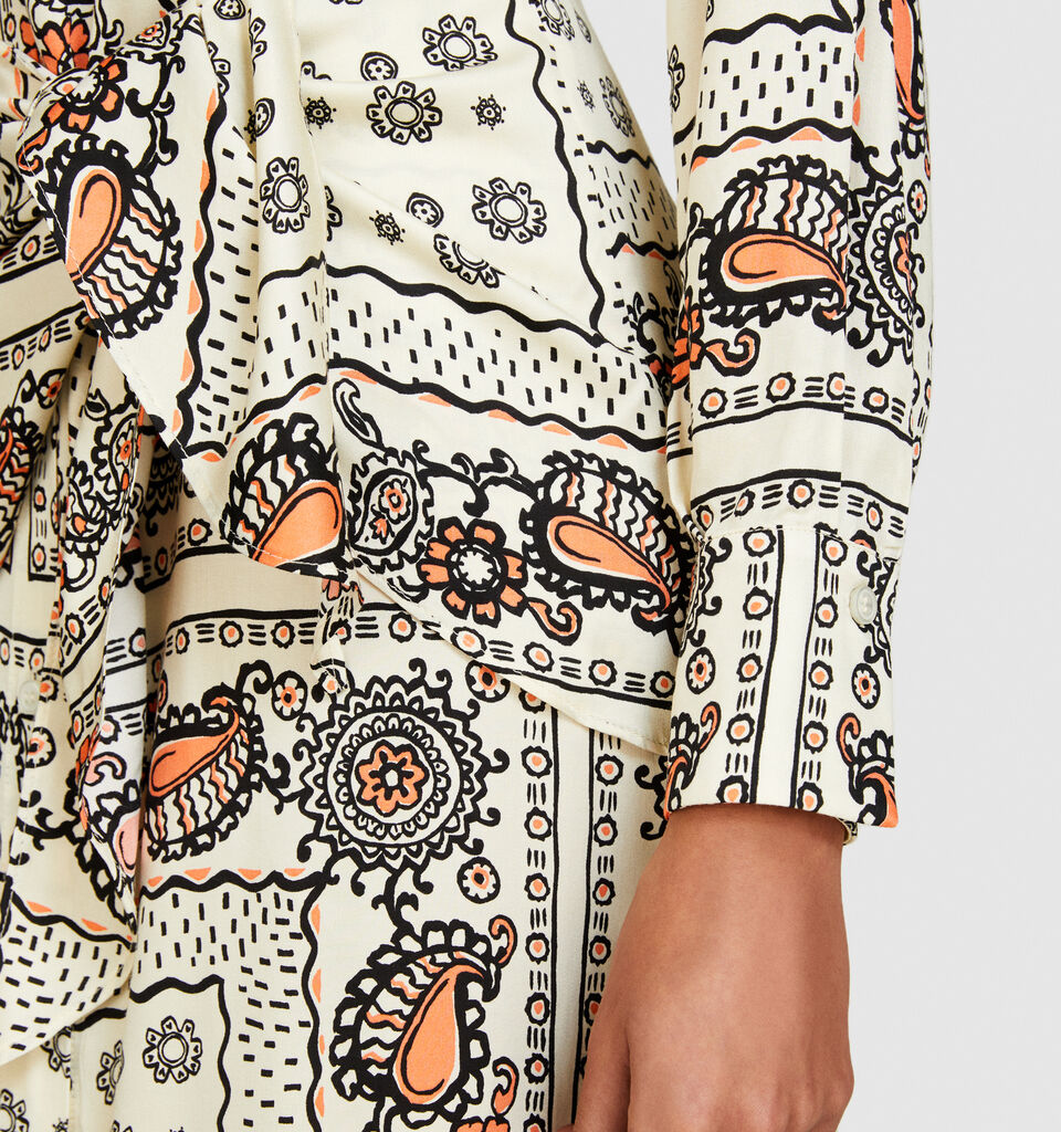 Printed shirt dress with sash - women's midi dresses - Multi-color | Sisley image number 5